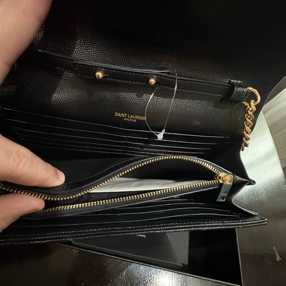 Yves Saint Laurent Black Chevron Leather Clutch with Gold Chain - Picture 3 of 4